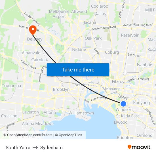 South Yarra to Sydenham map