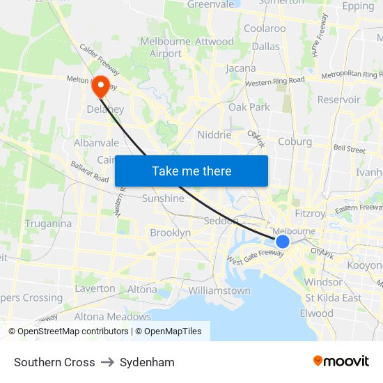 Southern Cross to Sydenham map