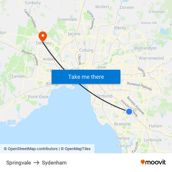 Springvale to Sydenham map