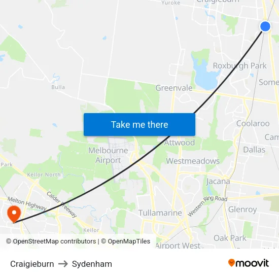 Craigieburn to Sydenham map