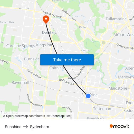 Sunshine to Sydenham map