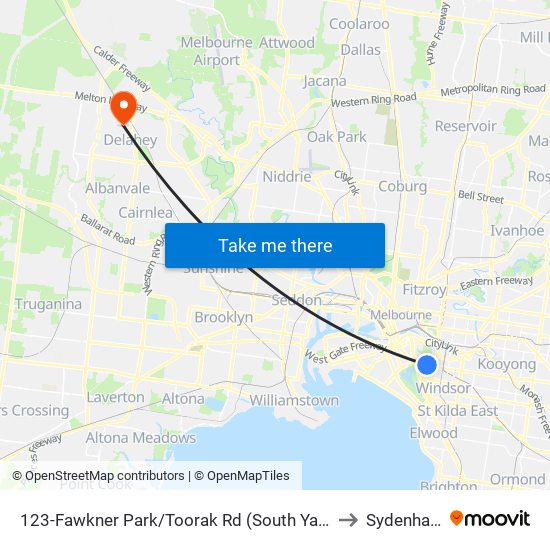 123-Fawkner Park/Toorak Rd (South Yarra) to Sydenham map