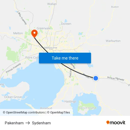 Pakenham to Sydenham map