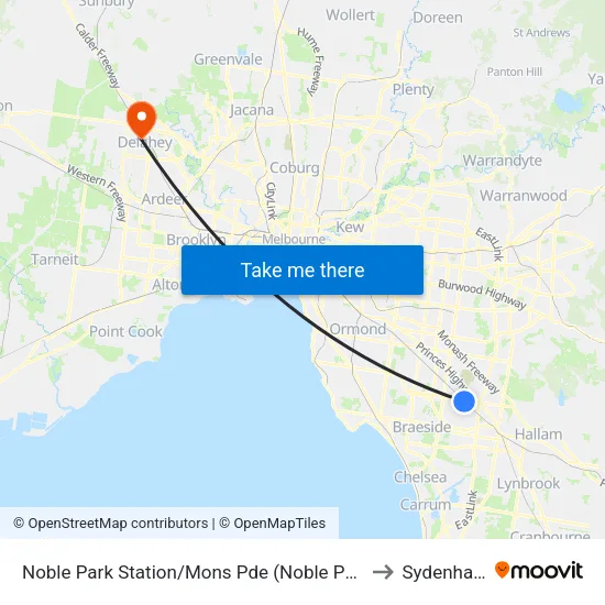 Noble Park Station/Mons Pde to Sydenham map