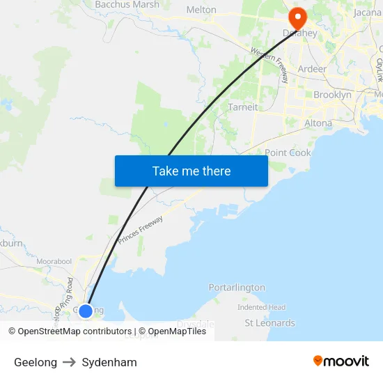 Geelong to Sydenham map