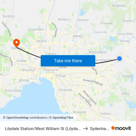 Lilydale Station/West William St to Sydenham map