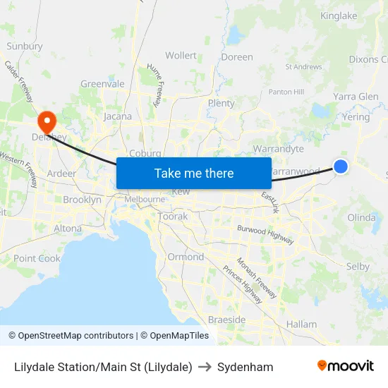 Lilydale Station/Main St to Sydenham map
