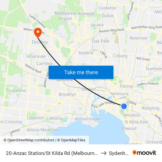20-Anzac Station/St Kilda Rd (Melbourne City) to Sydenham map