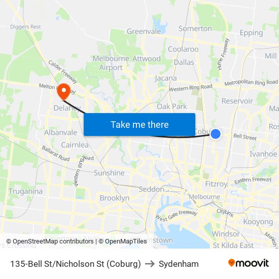 135-Bell St/Nicholson St (Coburg) to Sydenham map