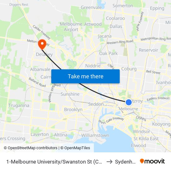1-Melbourne University/Swanston St (Carlton) to Sydenham map