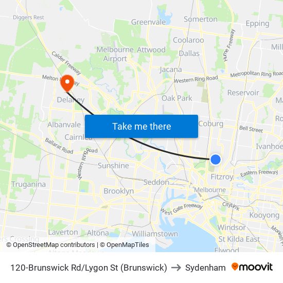 120-Brunswick Rd/Lygon St (Brunswick) to Sydenham map