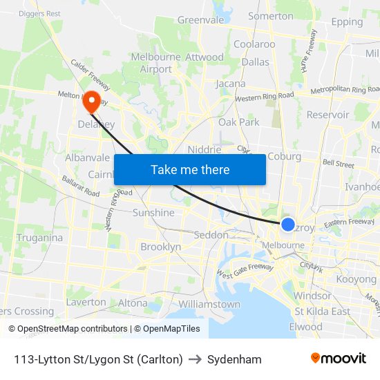 113-Lytton St/Lygon St (Carlton) to Sydenham map