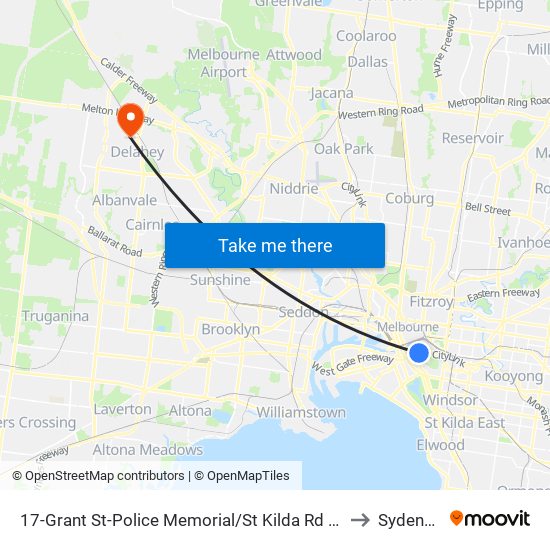 17-Grant St-Police Memorial/St Kilda Rd (Southbank) to Sydenham map