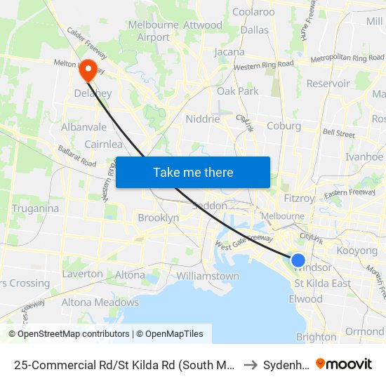 25-Commercial Rd/St Kilda Rd (South Melbourne) to Sydenham map
