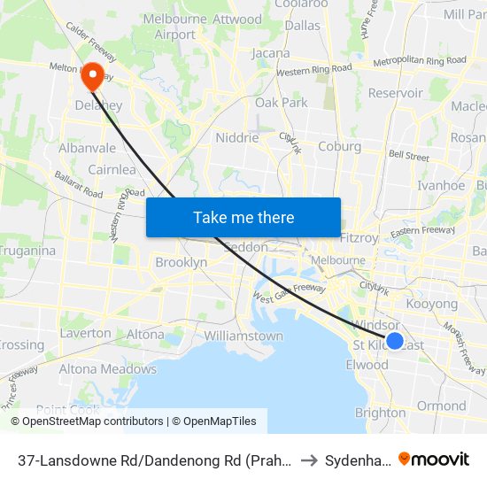 37-Lansdowne Rd/Dandenong Rd (Prahran) to Sydenham map