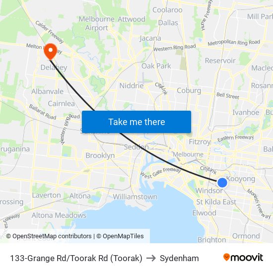 133-Grange Rd/Toorak Rd (Toorak) to Sydenham map