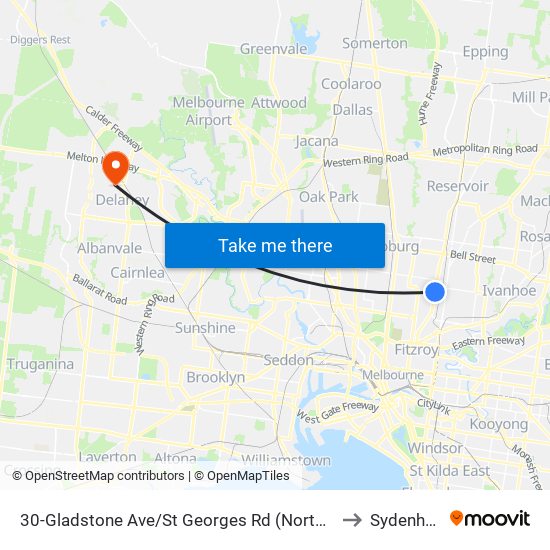 30-Gladstone Ave/St Georges Rd (Northcote) to Sydenham map