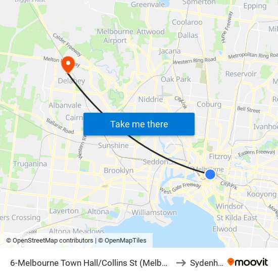 6-Melbourne Town Hall/Collins St (Melbourne City) to Sydenham map