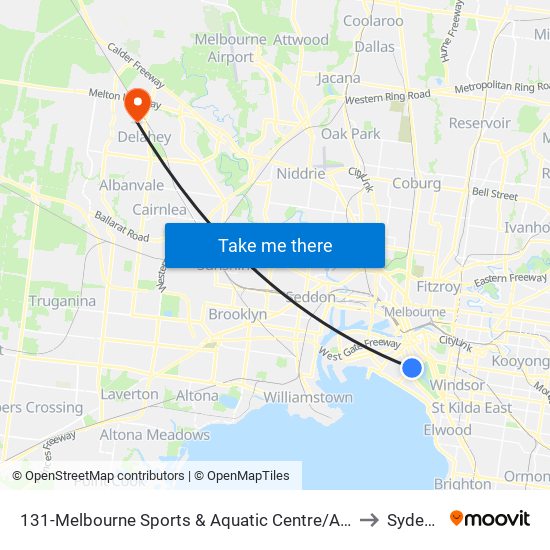 131-Melbourne Sports & Aquatic Centre/Albert Rd (Albert Park) to Sydenham map