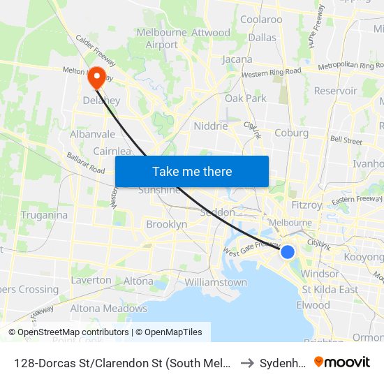 128-Dorcas St/Clarendon St (South Melbourne) to Sydenham map