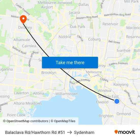 Balaclava Rd/Hawthorn Rd #51 to Sydenham map