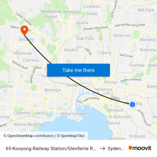 Kooyong Railway Station/Glenferrie Rd #65 to Sydenham map