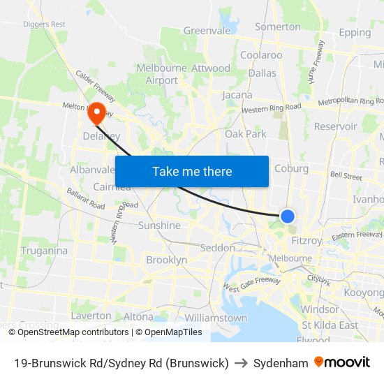 19-Brunswick Rd/Sydney Rd (Brunswick) to Sydenham map