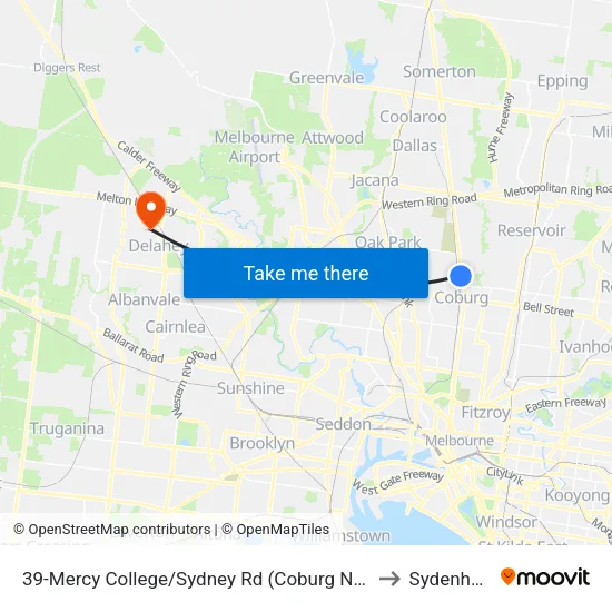 Mercy College/Sydney Rd #39 to Sydenham map