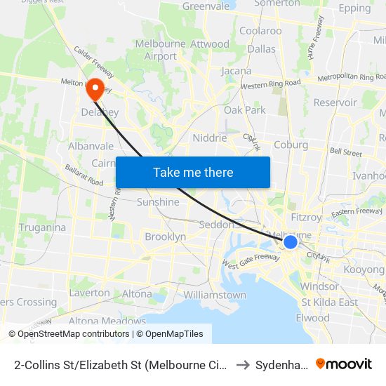 2-Collins St/Elizabeth St (Melbourne City) to Sydenham map