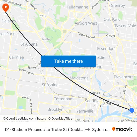 D1-Stadium Precinct/La Trobe St (Docklands) to Sydenham map