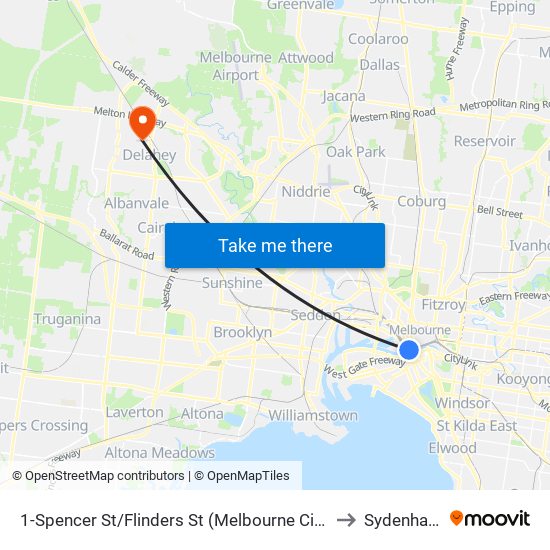 1-Spencer St/Flinders St (Melbourne City) to Sydenham map