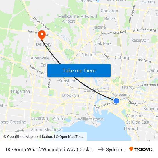 D5-South Wharf/Wurundjeri Way (Docklands) to Sydenham map