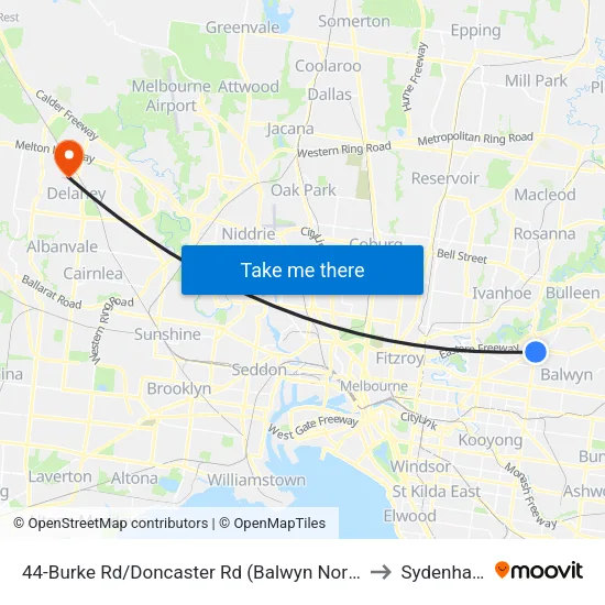 Burke Rd/Doncaster Rd #44 to Sydenham map