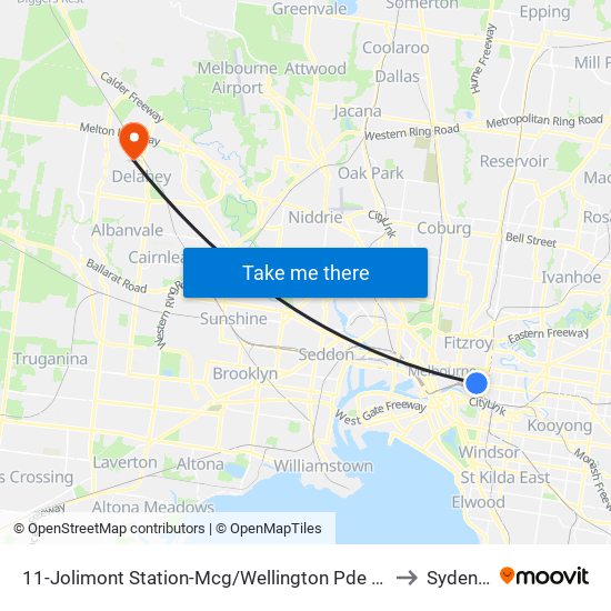 11-Jolimont Station-Mcg/Wellington Pde (East Melbourne) to Sydenham map