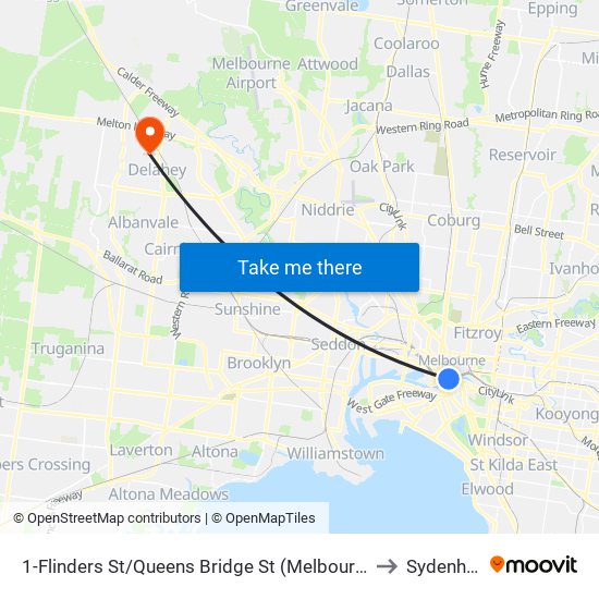 1-Flinders St/Queens Bridge St (Melbourne City) to Sydenham map