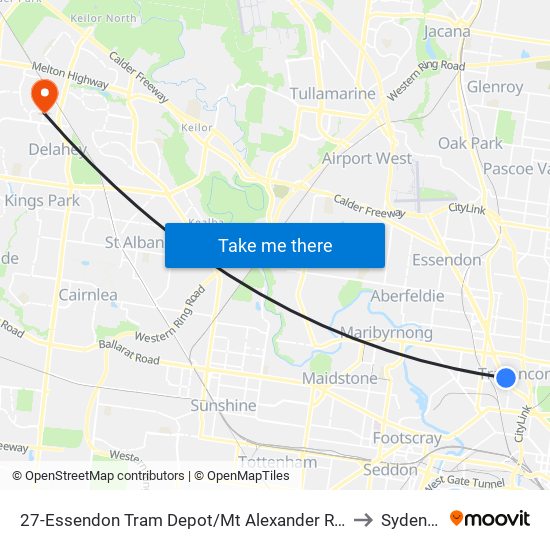 27-Essendon Tram Depot/Mt Alexander Rd (Ascot Vale) to Sydenham map