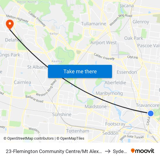 23-Flemington Community Centre/Mt Alexander Rd (Flemington) to Sydenham map