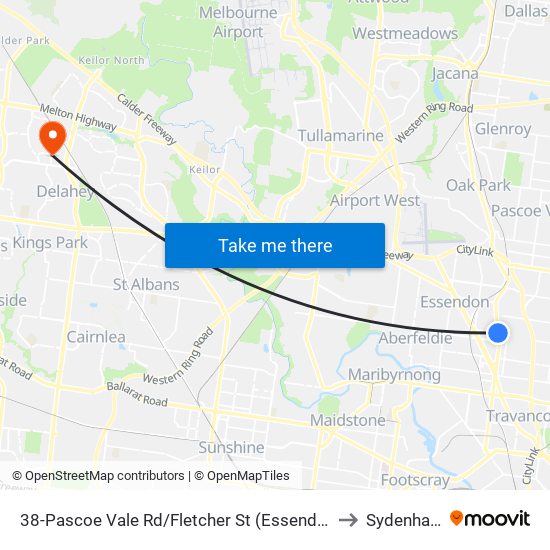 38-Pascoe Vale Rd/Fletcher St (Essendon) to Sydenham map