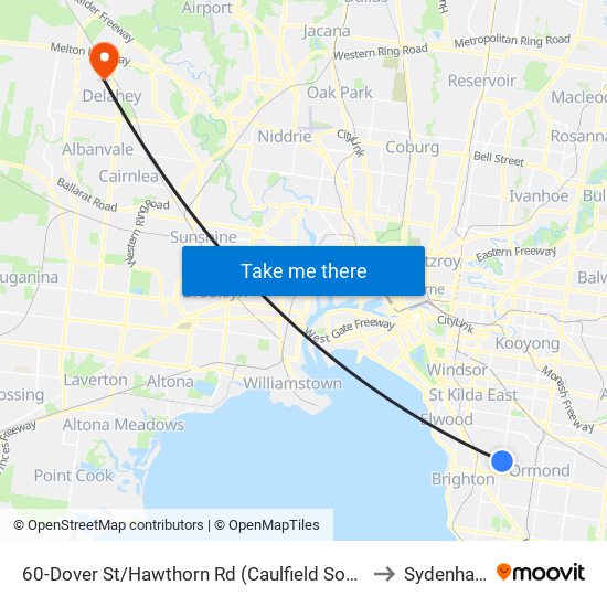 60-Dover St/Hawthorn Rd (Caulfield South) to Sydenham map