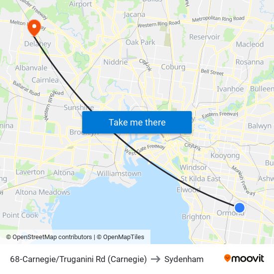 68-Carnegie/Truganini Rd (Carnegie) to Sydenham map