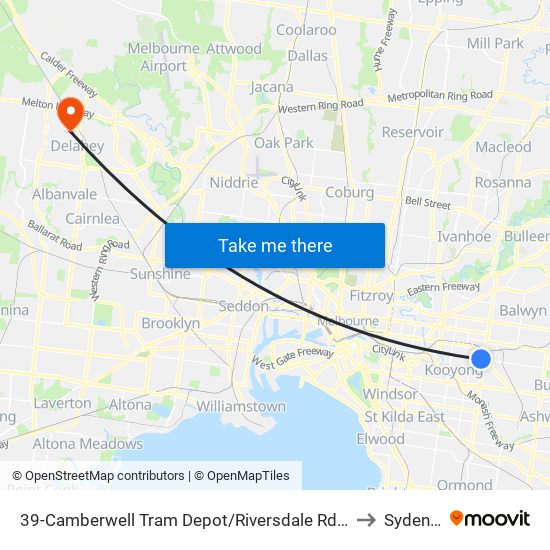 39-Camberwell Tram Depot/Riversdale Rd (Hawthorn East) to Sydenham map