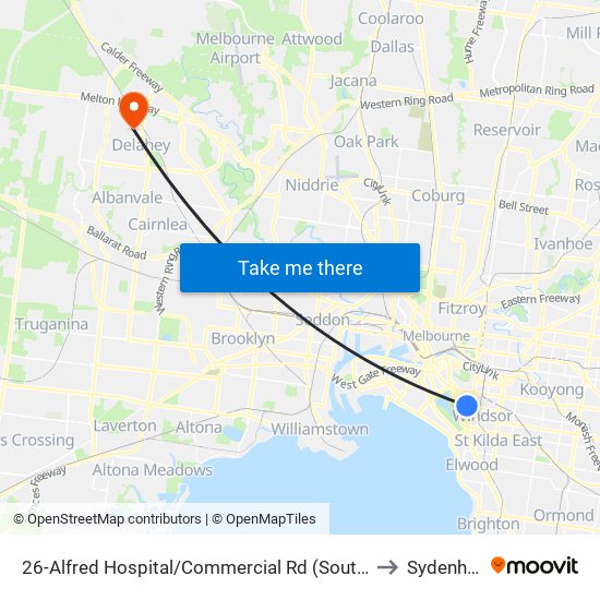 26-Alfred Hospital/Commercial Rd (South Yarra) to Sydenham map