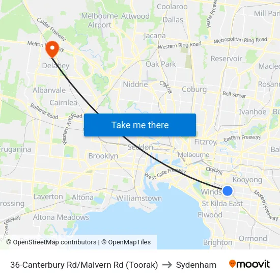 Canterbury Rd/Malvern Rd #36 to Sydenham map