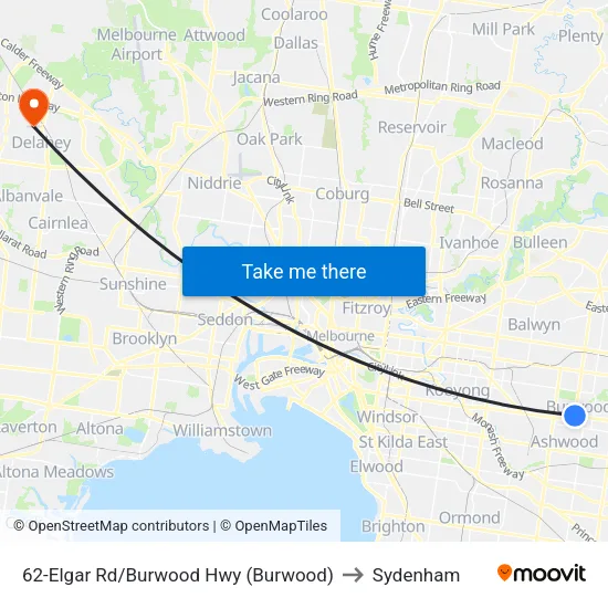 Elgar Rd/Burwood Hwy #62 to Sydenham map