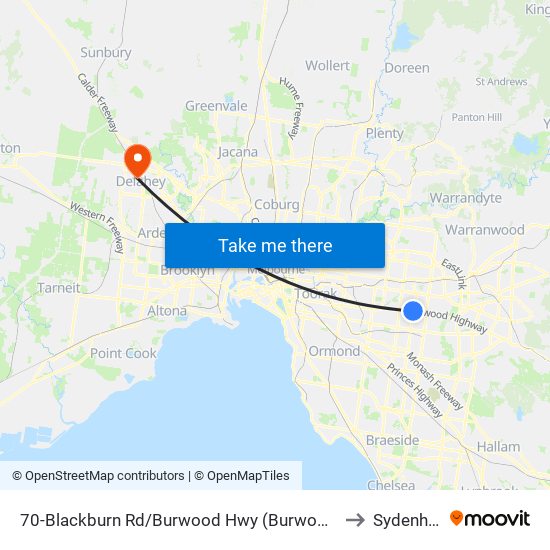 70-Blackburn Rd/Burwood Hwy (Burwood East) to Sydenham map