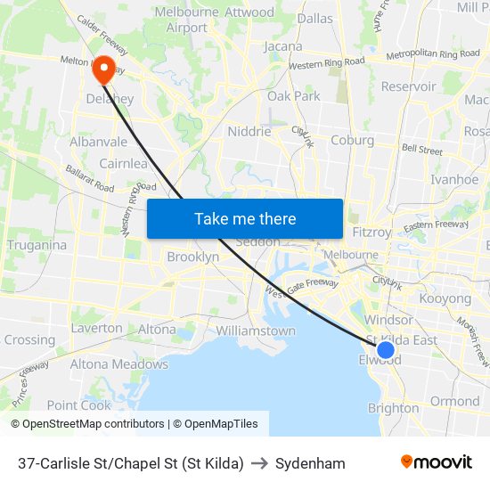 37-Carlisle St/Chapel St (St Kilda) to Sydenham map