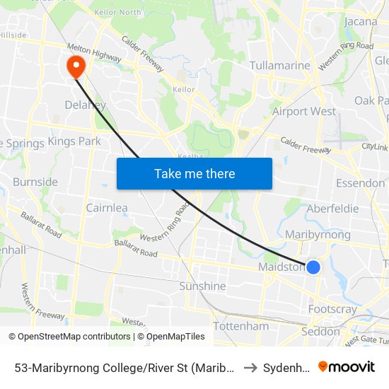 53-Maribyrnong College/River St (Maribyrnong) to Sydenham map