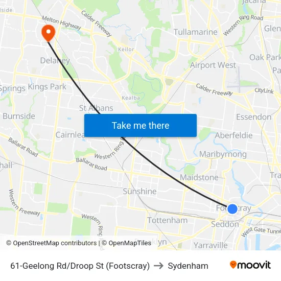 Geelong Rd/Droop St #61 to Sydenham map