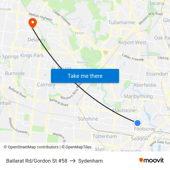 Ballarat Rd/Gordon St #58 to Sydenham map