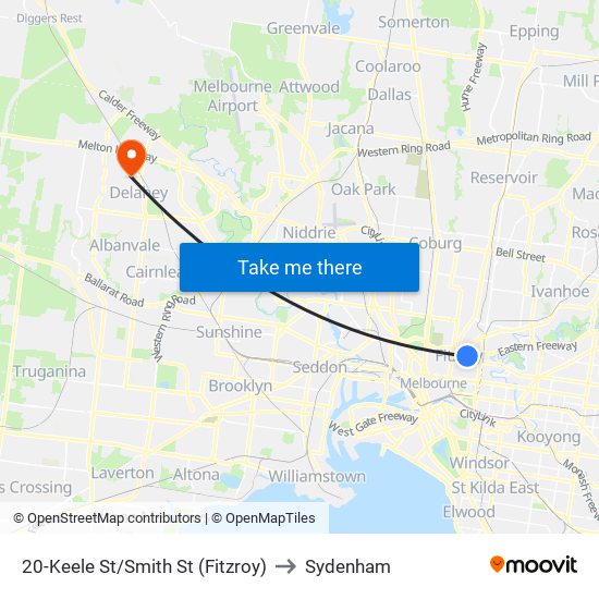 20-Keele St/Smith St (Fitzroy) to Sydenham map